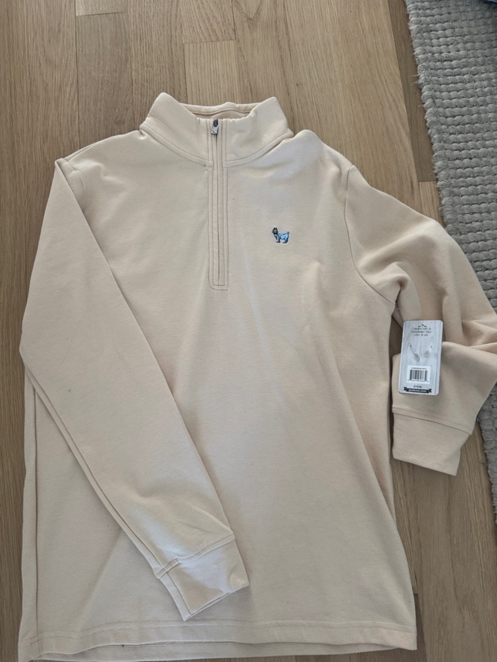 GOAT Men's NWT! Cream Beige Quarter-Zip Cotton Blend Soft with Embroidered Logo